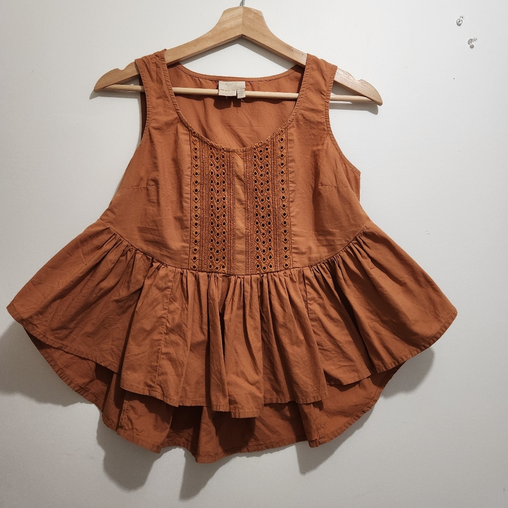 Women's Sleeveless Ruffle Top - Burnt Orange
